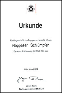 Urkunde Ehrenamtspreis der Stadt Köln 2015
